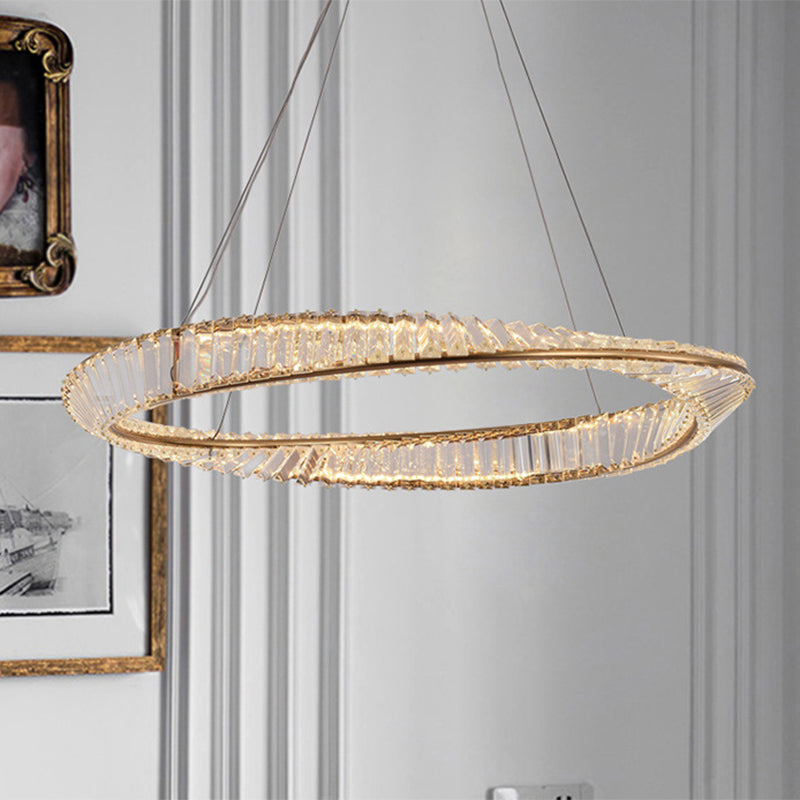 Modern Crystal Led Twisted Ring Chandelier - Stylish Brass Suspension Light For Dining Room