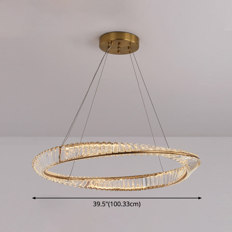 Modern Crystal Led Twisted Ring Chandelier - Stylish Brass Suspension Light For Dining Room