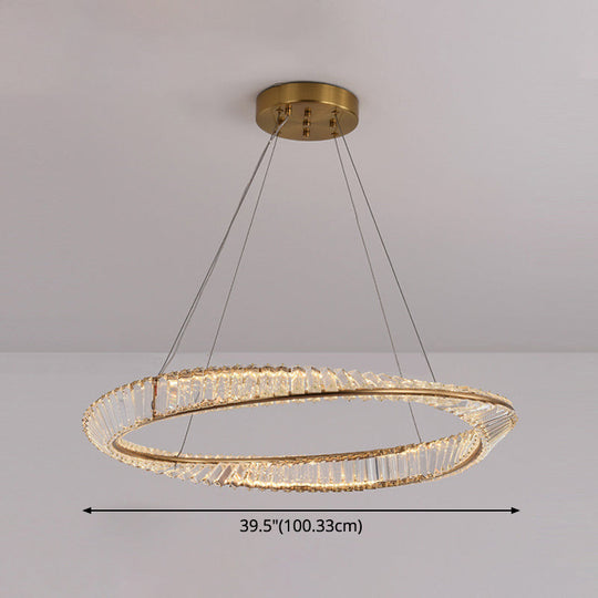 Modern Crystal Led Twisted Ring Chandelier - Stylish Brass Suspension Light For Dining Room