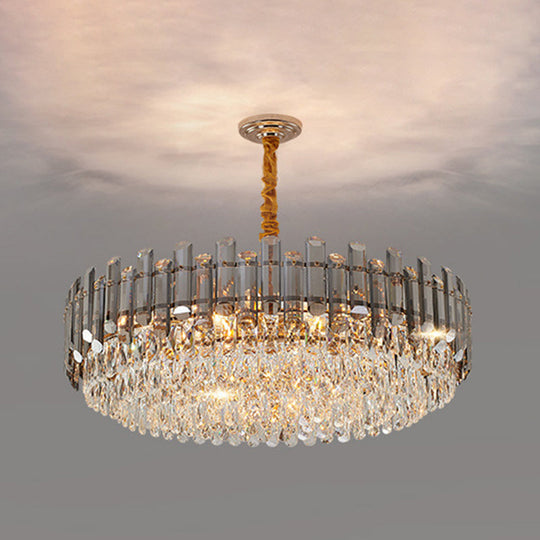 Contemporary Crystal Chandelier Pendant - Rose Gold Tier Suspended Lighting / 23.5 Smoke Grey