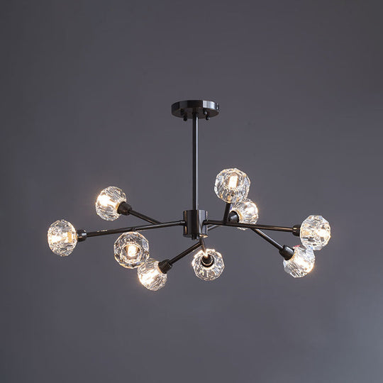 Modern Mini Globe Crystal Chandelier - Black Finish Pendant Light For Living Room 9 / Round