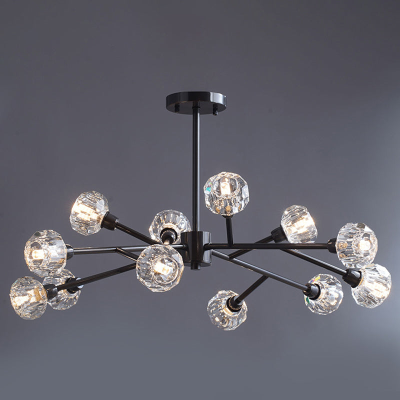 Modern Mini Globe Crystal Chandelier - Black Finish Pendant Light For Living Room