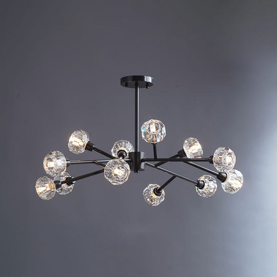 Modern Mini Globe Crystal Chandelier - Black Finish Pendant Light For Living Room 12 / Round