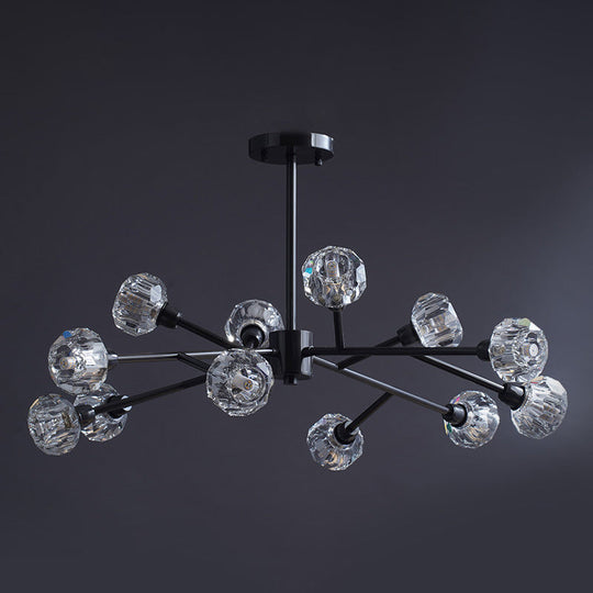 Modern Mini Globe Crystal Chandelier - Black Finish Pendant Light For Living Room