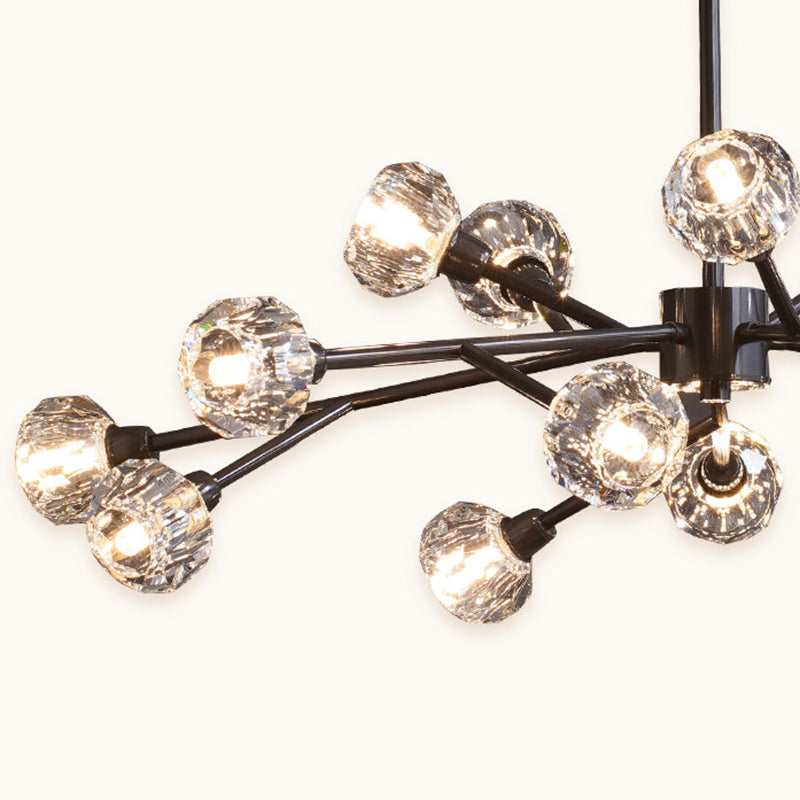 Modern Mini Globe Crystal Chandelier - Black Finish Pendant Light For Living Room