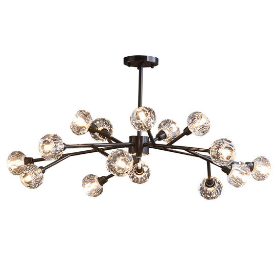 Modern Mini Globe Crystal Chandelier - Black Finish Pendant Light For Living Room