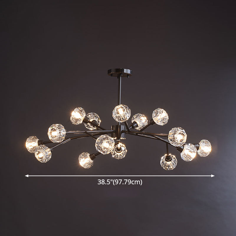 Modern Mini Globe Crystal Chandelier - Black Finish Pendant Light For Living Room