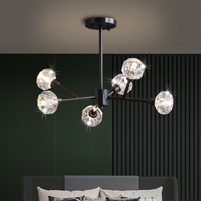 Modern Mini Globe Crystal Chandelier - Black Finish Pendant Light For Living Room