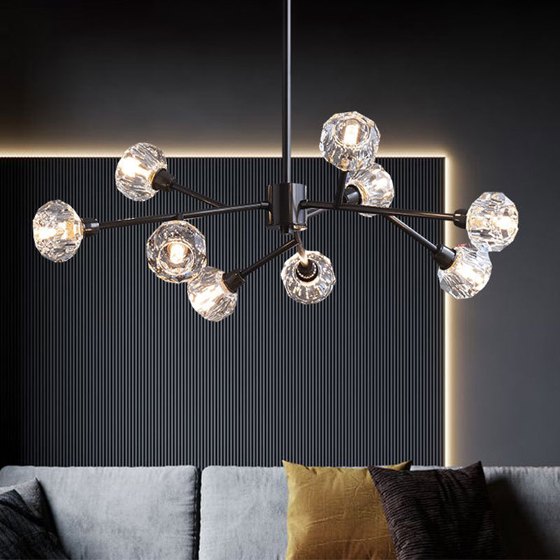 Modern Mini Globe Crystal Chandelier - Black Finish Pendant Light For Living Room