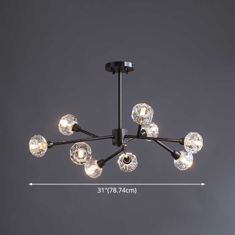 Modern Mini Globe Crystal Chandelier - Black Finish Pendant Light For Living Room