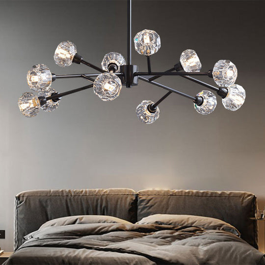 Modern Mini Globe Crystal Chandelier - Black Finish Pendant Light For Living Room