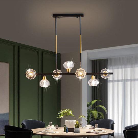 Modern Mini Globe Crystal Chandelier - Black Finish Pendant Light For Living Room