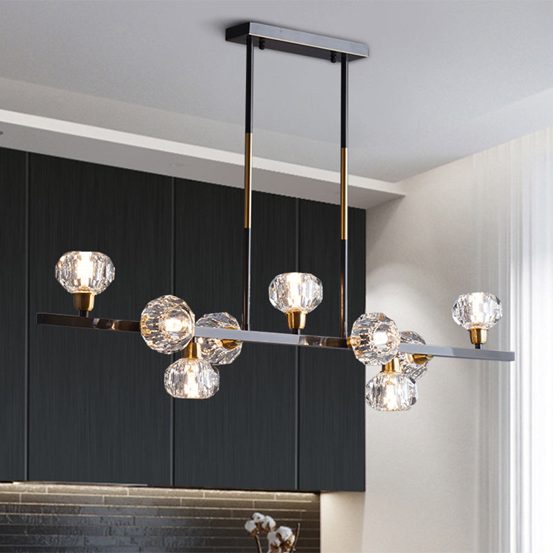 Modern Mini Globe Crystal Chandelier - Black Finish Pendant Light For Living Room