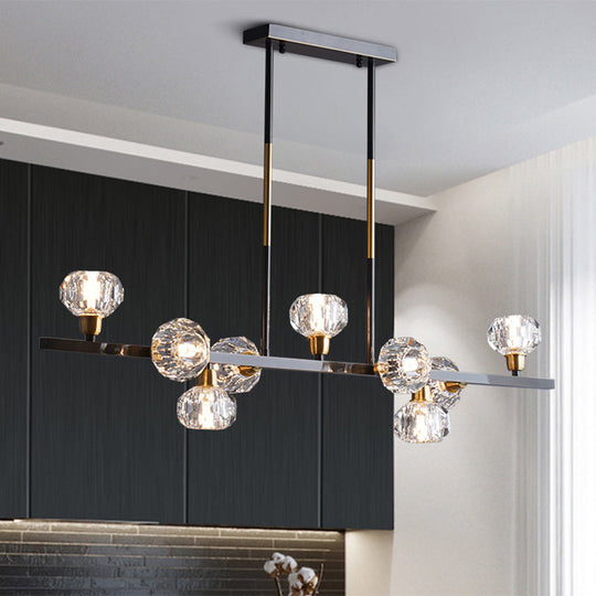 Modern Mini Globe Crystal Chandelier - Black Finish Pendant Light For Living Room