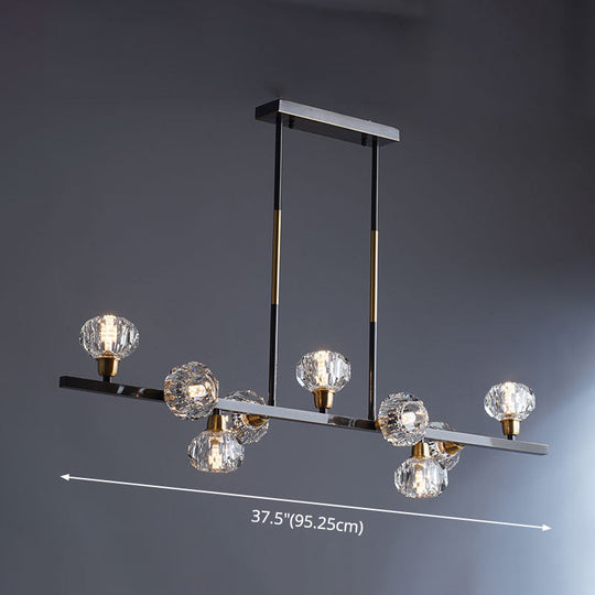 Modern Mini Globe Crystal Chandelier - Black Finish Pendant Light For Living Room