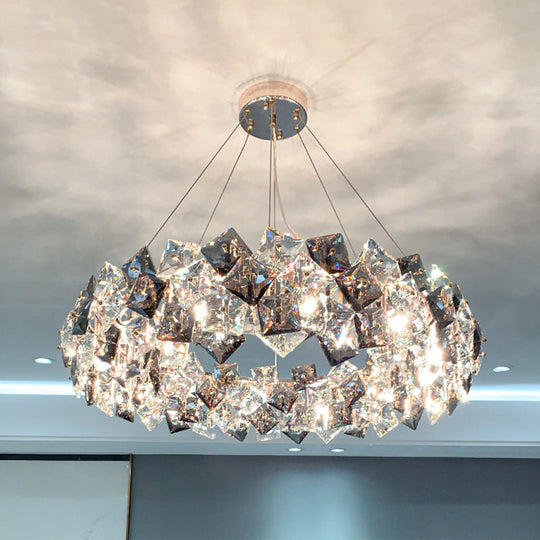 Smoke Grey Crystal Modern Drum Pendant Ceiling Light - Elegant Living Room Chandelier Gray / 39.5