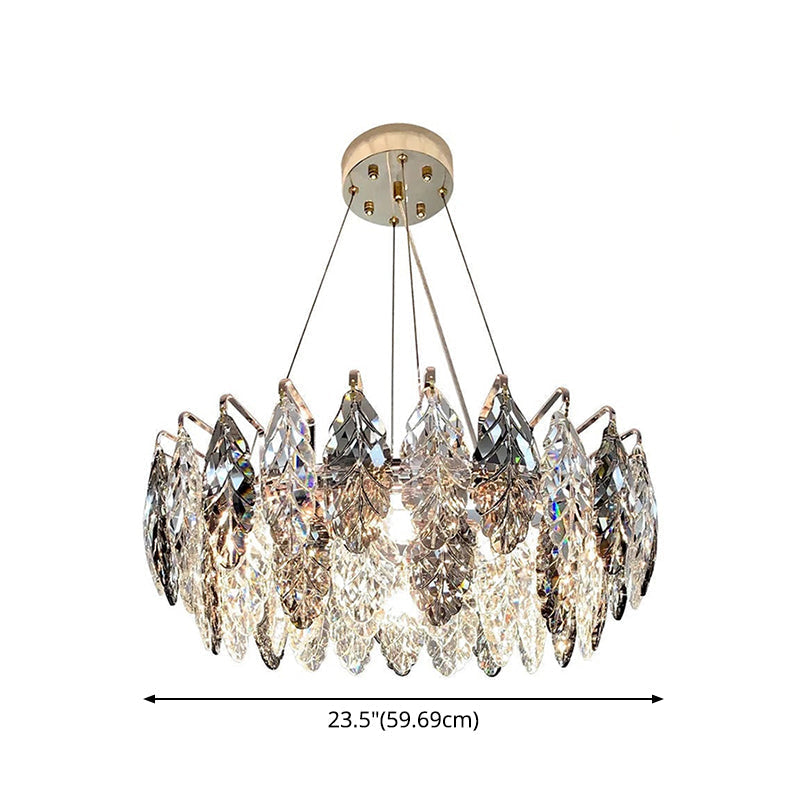 Smoke Grey Crystal Modern Drum Pendant Ceiling Light - Elegant Living Room Chandelier