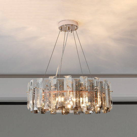 Smoke Grey Crystal Modern Drum Pendant Ceiling Light - Elegant Living Room Chandelier Gray / 23.5