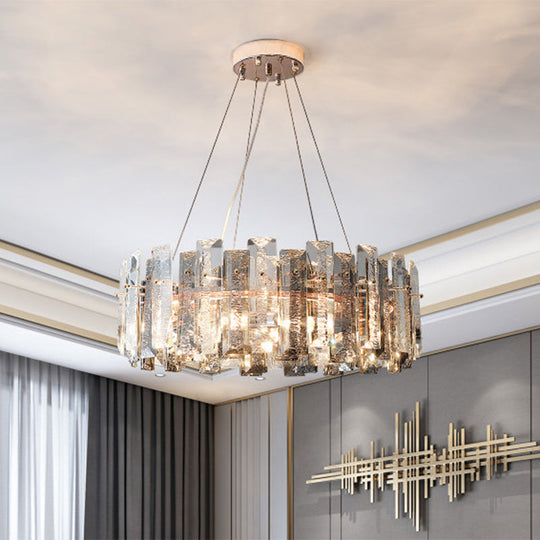 Smoke Grey Crystal Modern Drum Pendant Ceiling Light - Elegant Living Room Chandelier