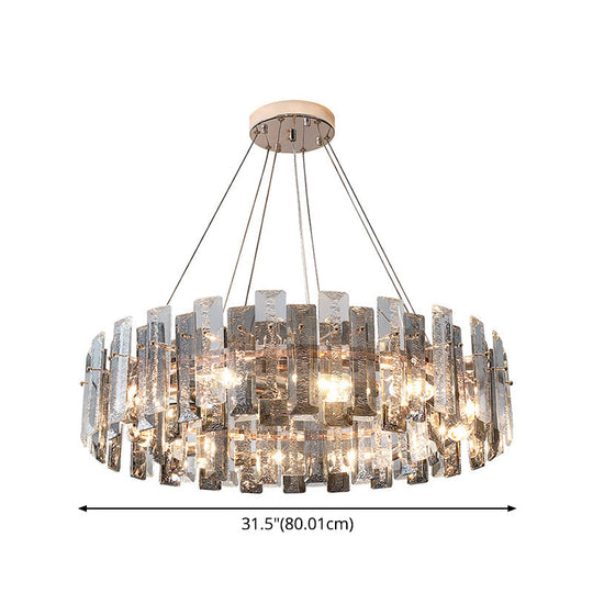 Smoke Grey Crystal Modern Drum Pendant Ceiling Light - Elegant Living Room Chandelier