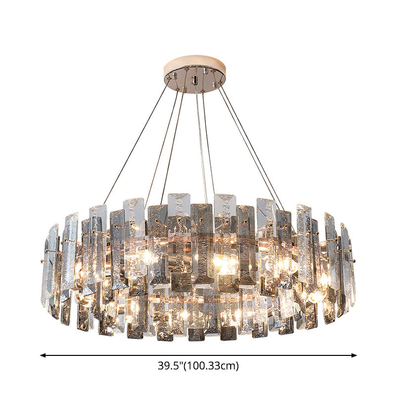 Smoke Grey Crystal Modern Drum Pendant Ceiling Light - Elegant Living Room Chandelier