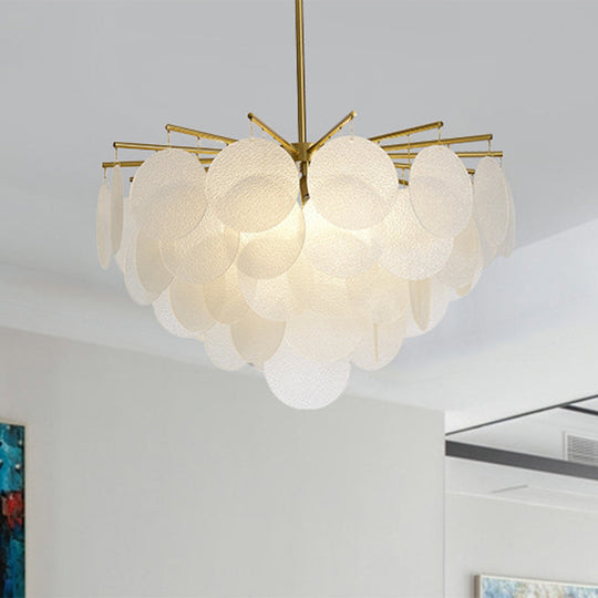 Aniya -  Modern Brass-White Tiered Discs Suspension Chandelier for Dining Room Ceiling