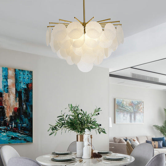 Aniya -  Modern Brass-White Tiered Discs Suspension Chandelier for Dining Room Ceiling