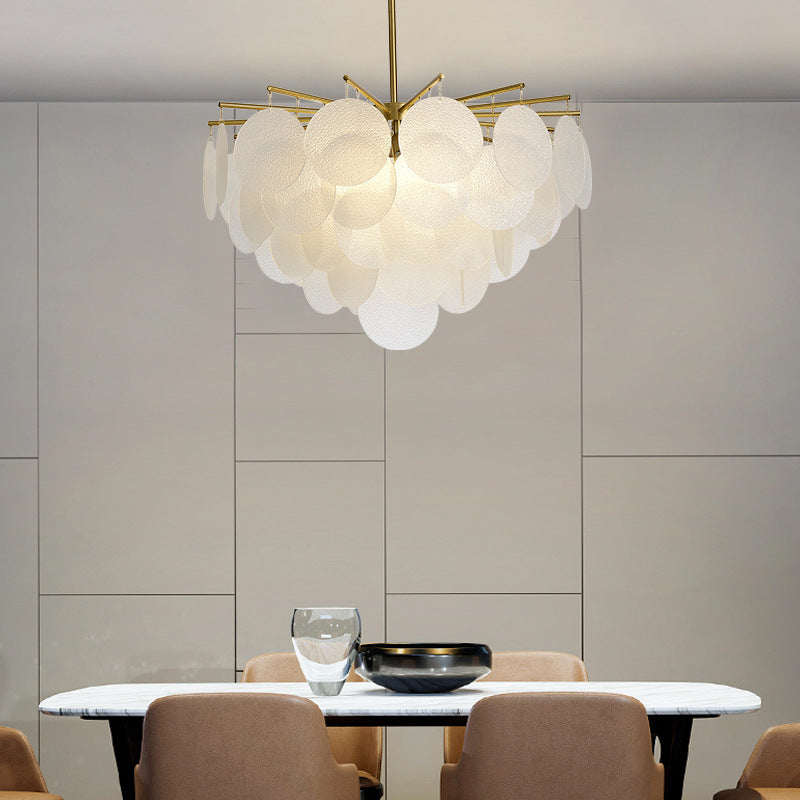 Aniya -  Modern Brass-White Tiered Discs Suspension Chandelier for Dining Room Ceiling