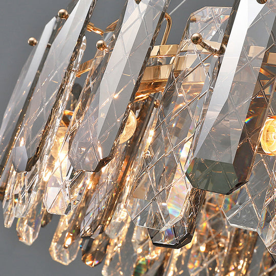 Prismatic Crystal Chandelier Pendant: Minimalist Round Brass Finish Hanging Light