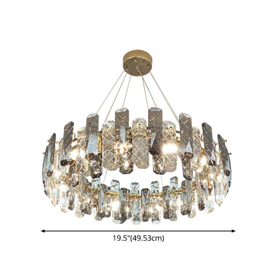 Prismatic Crystal Chandelier Pendant: Minimalist Round Brass Finish Hanging Light