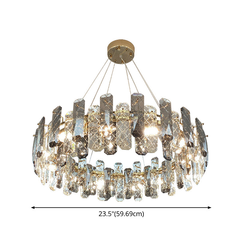 Prismatic Crystal Chandelier Pendant: Minimalist Round Brass Finish Hanging Light