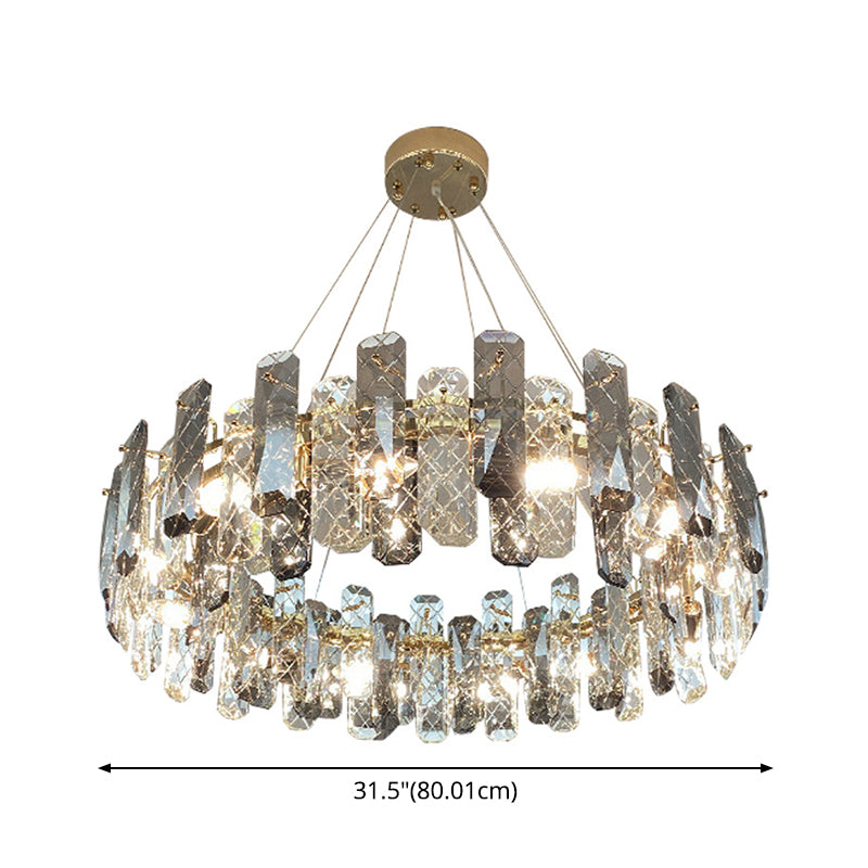 Prismatic Crystal Chandelier Pendant: Minimalist Round Brass Finish Hanging Light