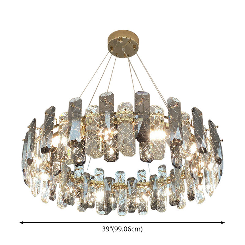 Prismatic Crystal Chandelier Pendant: Minimalist Round Brass Finish Hanging Light