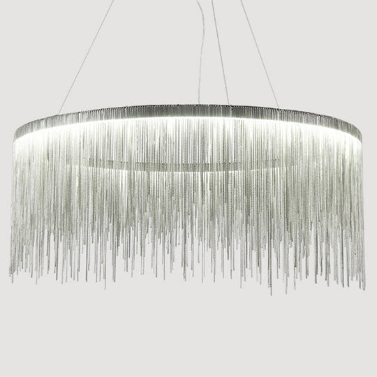 Round Silver Tassel Chain Pendant Lamp - Modern Metal Ceiling Chandelier