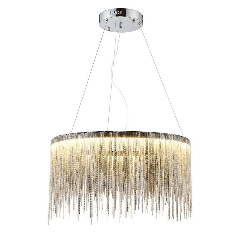 Round Silver Tassel Chain Pendant Lamp - Modern Metal Ceiling Chandelier