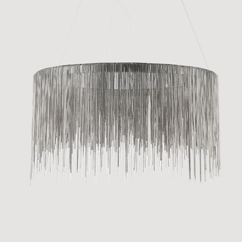 Round Silver Tassel Chain Pendant Lamp - Modern Metal Ceiling Chandelier