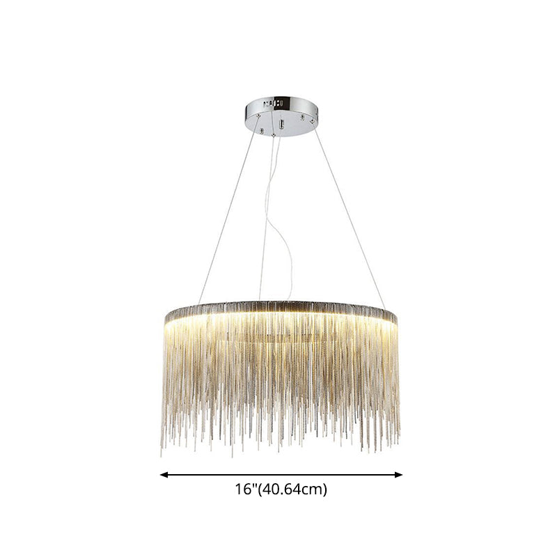 Round Silver Tassel Chain Pendant Lamp - Modern Metal Ceiling Chandelier