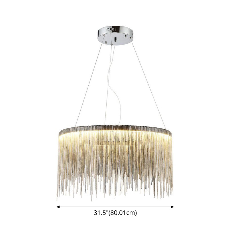 Round Silver Tassel Chain Pendant Lamp - Modern Metal Ceiling Chandelier