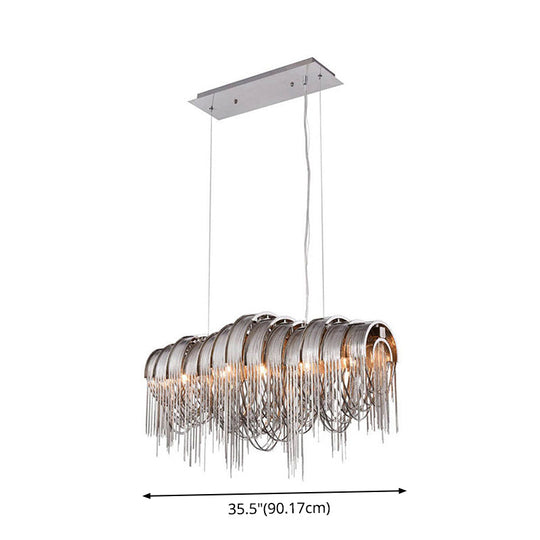 Postmodern Silver Lobby Chandelier: Arch Aluminum Chain 12-Bulb Suspension Light