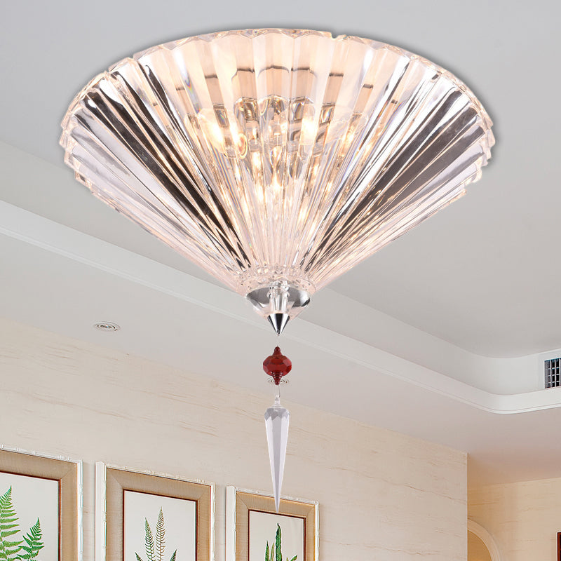 Contemporary Crystal Flush Ceiling Light - Conical Shape, 3/4 Lights, Clear Flushmount Lighting