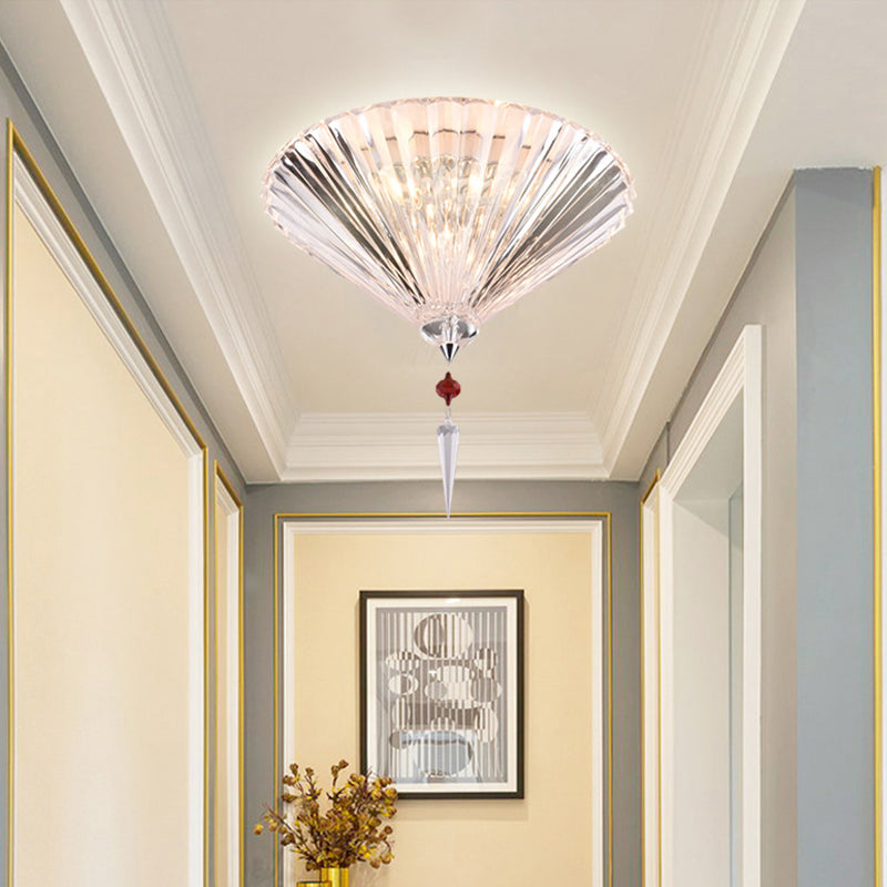 Contemporary Crystal Flush Ceiling Light - Conical Shape, 3/4 Lights, Clear Flushmount Lighting