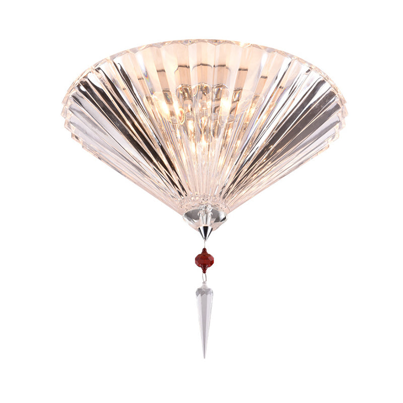 Contemporary Crystal Flush Ceiling Light - Conical Shape, 3/4 Lights, Clear Flushmount Lighting