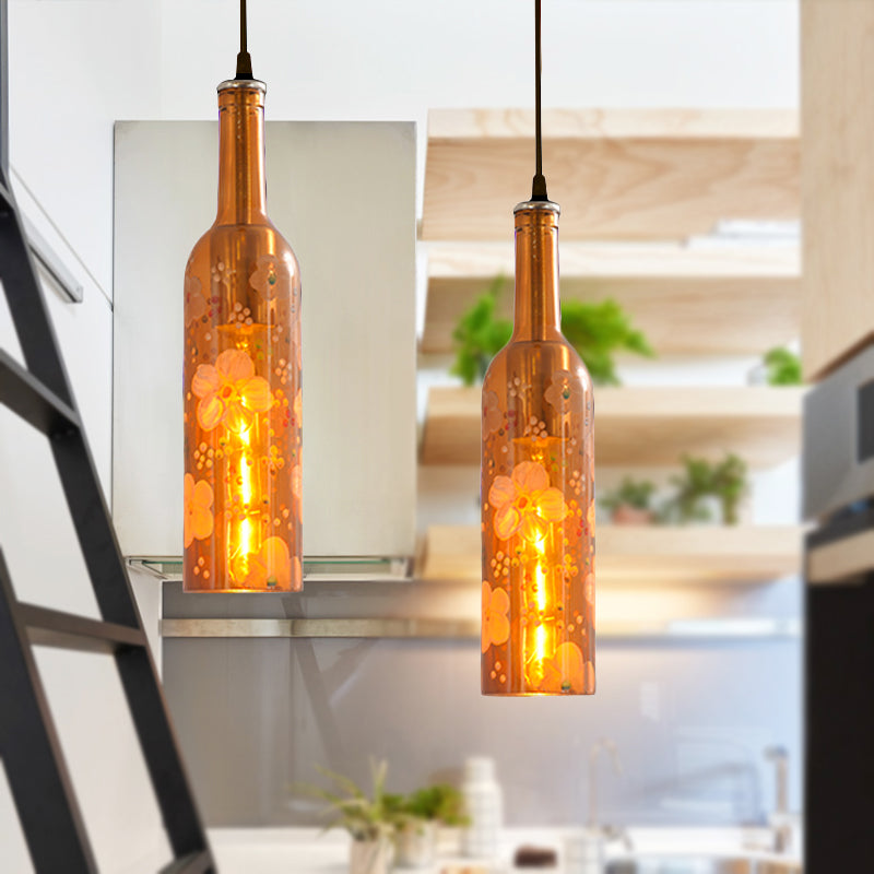 Industrial Style Hanging Lamp - Red/Yellow Glass Suspended Light with Pattern - Perfect for Restaurants