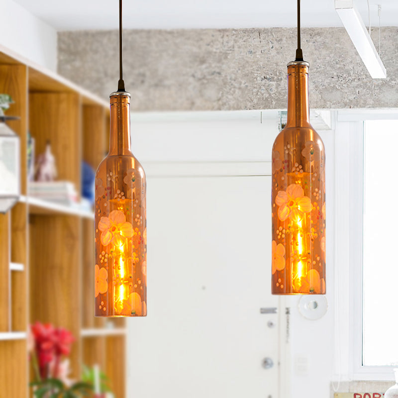 Industrial Style Hanging Lamp - Red/Yellow Glass Suspended Light with Pattern - Perfect for Restaurants