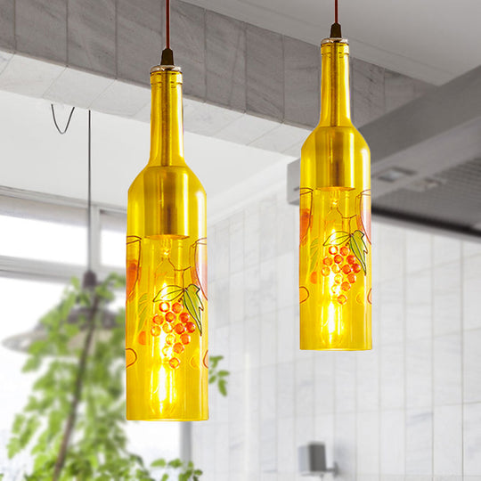 Industrial Style Hanging Lamp - Red/Yellow Glass Suspended Light with Pattern - Perfect for Restaurants