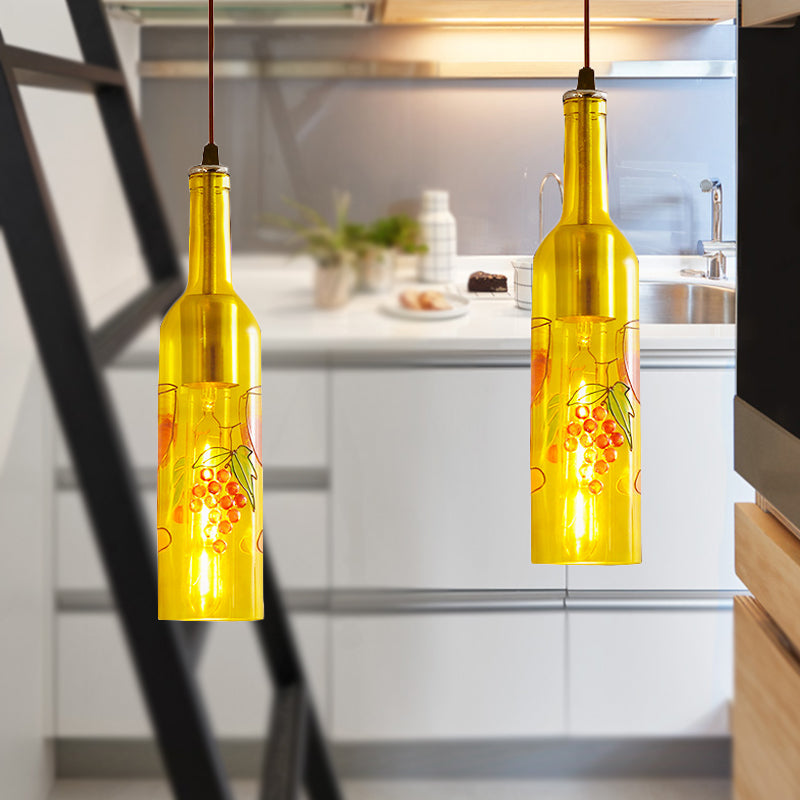 Industrial Style Hanging Lamp - Red/Yellow Glass Suspended Light with Pattern - Perfect for Restaurants