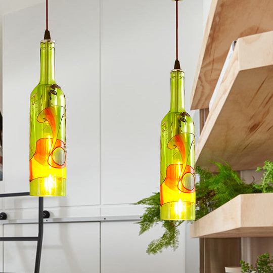 Industrial Style Hanging Lamp - Red/Yellow Glass Suspended Light with Pattern - Perfect for Restaurants