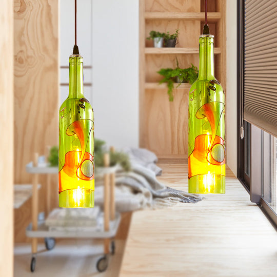 Industrial Style Hanging Lamp - Red/Yellow Glass Suspended Light with Pattern - Perfect for Restaurants