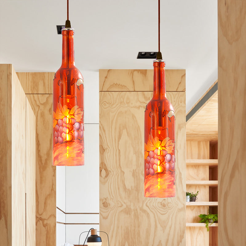 Industrial Style Hanging Lamp - Red/Yellow Glass Suspended Light with Pattern - Perfect for Restaurants