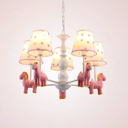 Whimsical Merry-Go-Round Chandelier: Cartoon Metal Hanging Light With 5 Bulbs For Game Room